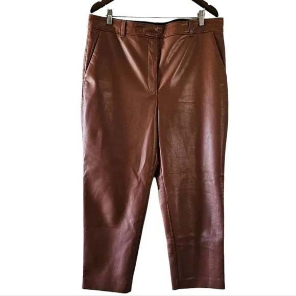 Aritzia Babaton Command Vegan Leather Mid Rise Straight Leg Pants Brown Size 16. - Picture 7 of 16